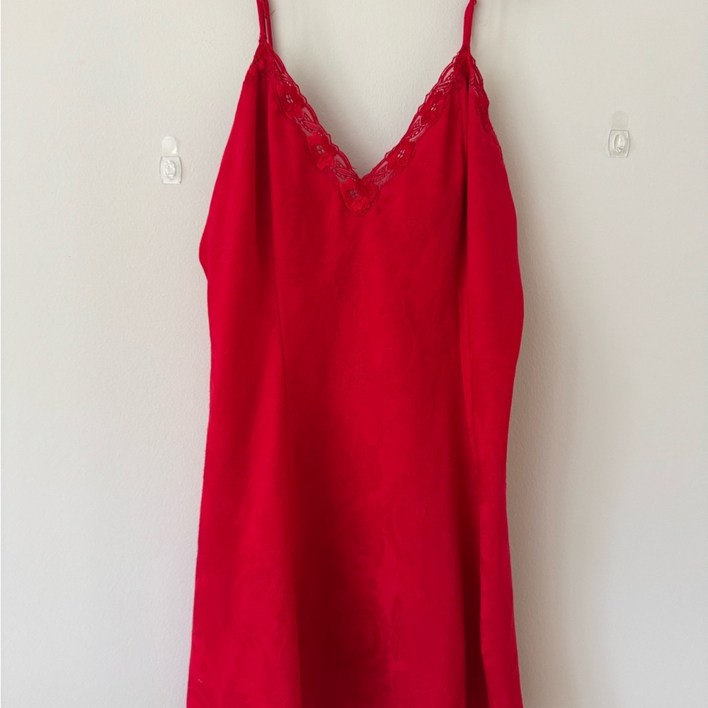 Vintage Victoria's Secret Red Lace-Trim Slip